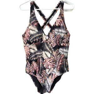 Hurley One Piece Swimsuit XXL Womens Slimming Plus Size Scattered Palms UPF 50+